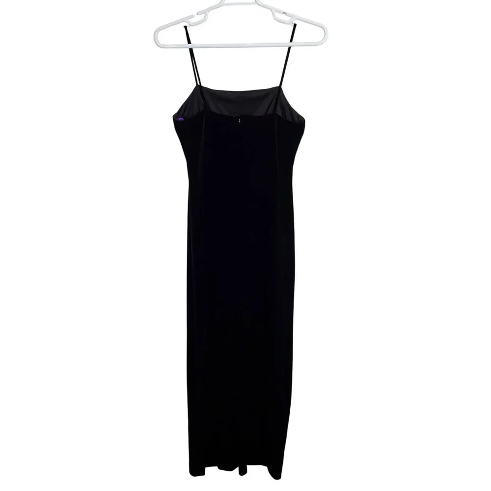 Alex Evenings Size 12 Dress Slip Gown Velvet Spaghetti Strap Evening Back Slit - Picture 3 of 15